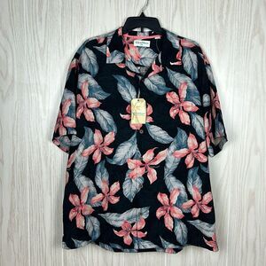 NEW Men's Roundtree & York Caribbean Silk Hawaiian Floral Button Down Shirt, XL